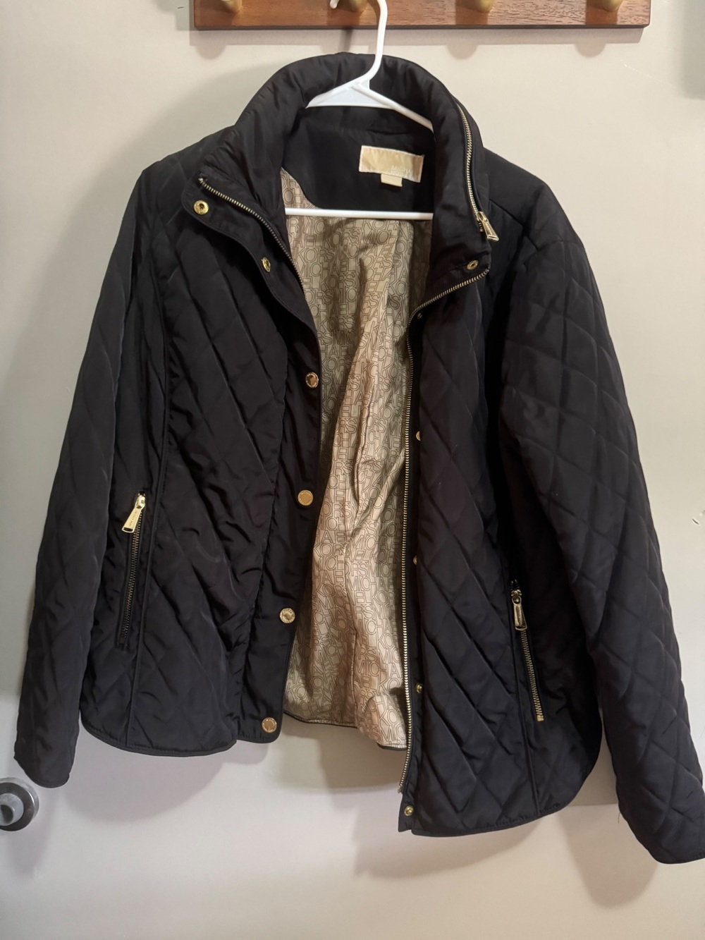 Michael Kors Black Quilted Puffer Jacket with Gold Hardware